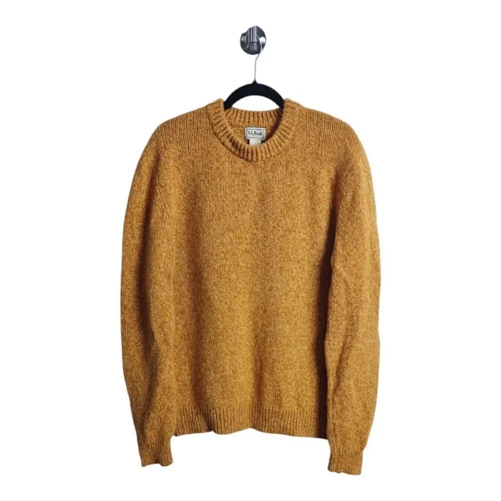 L.L. Bean 100% Lambs Wool Men's Marled Mustard Crewneck Sweater